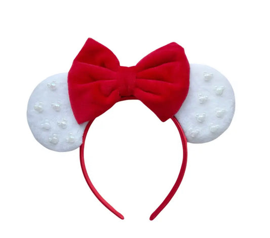 Cute Sequin Mouse Ears Headband With Faux Pearls Decor Glitter Cute Hair Band Bow Head Hoop Hair Accessories For Women