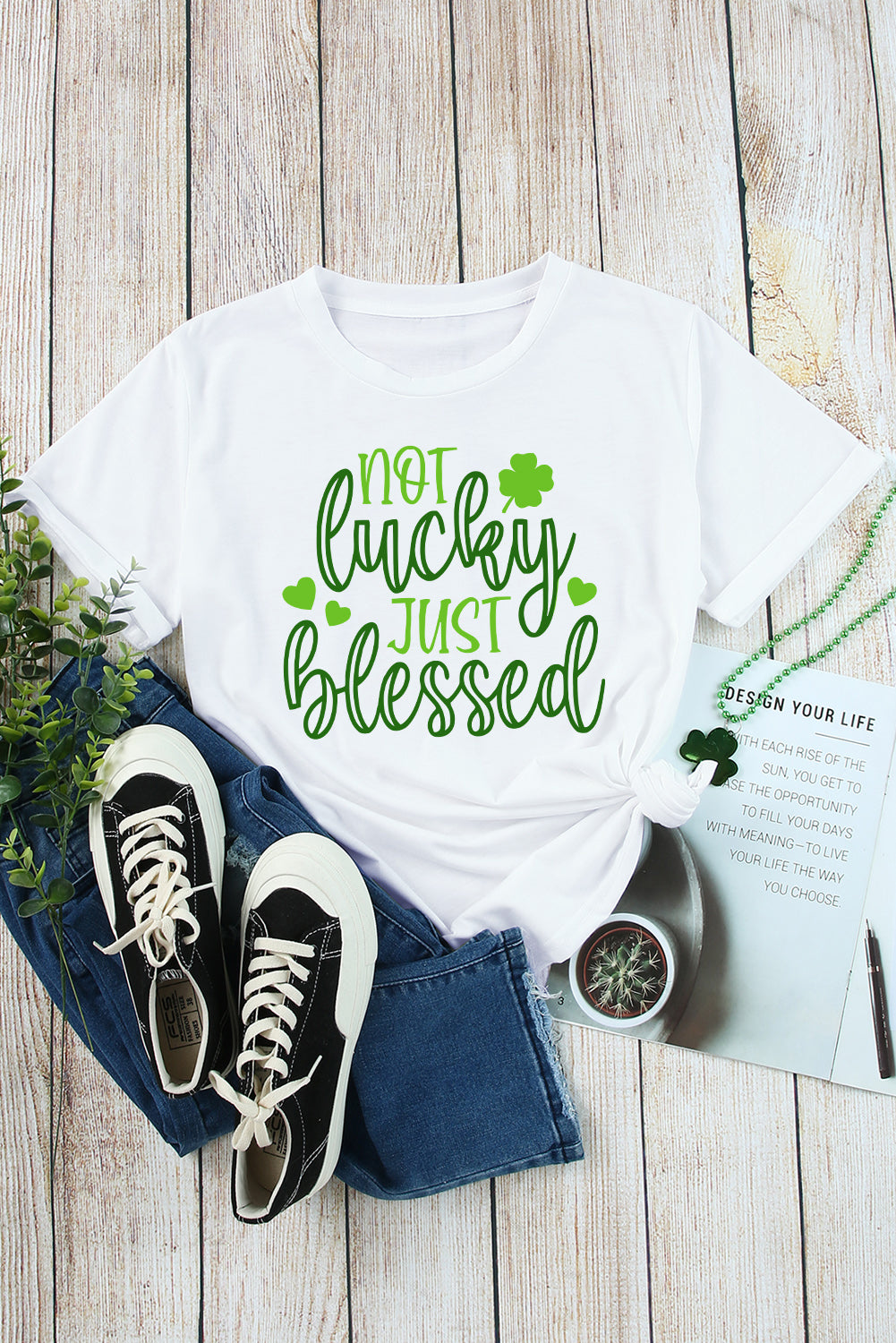 White St Patricks Not Luck Just Blessed Graphic T-shirt