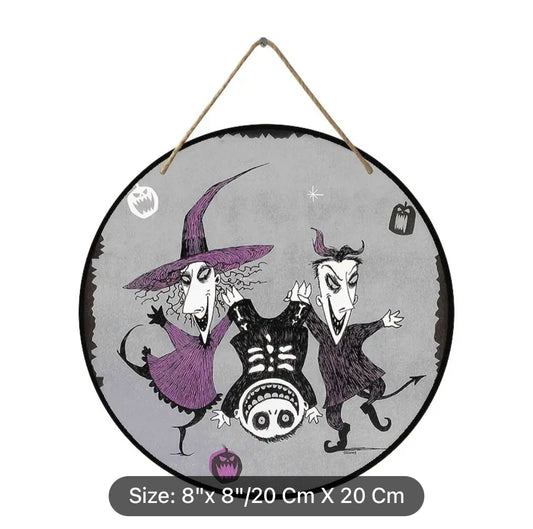 1pc, Wall Art, Circular Print Wood, The Nightmare Before Christmas Lock, Shock And Barrel Round Wood Wall Decor - Spooky Halloween Picture For Home,size(8"x 8"/20 Cm X 20 Cm)