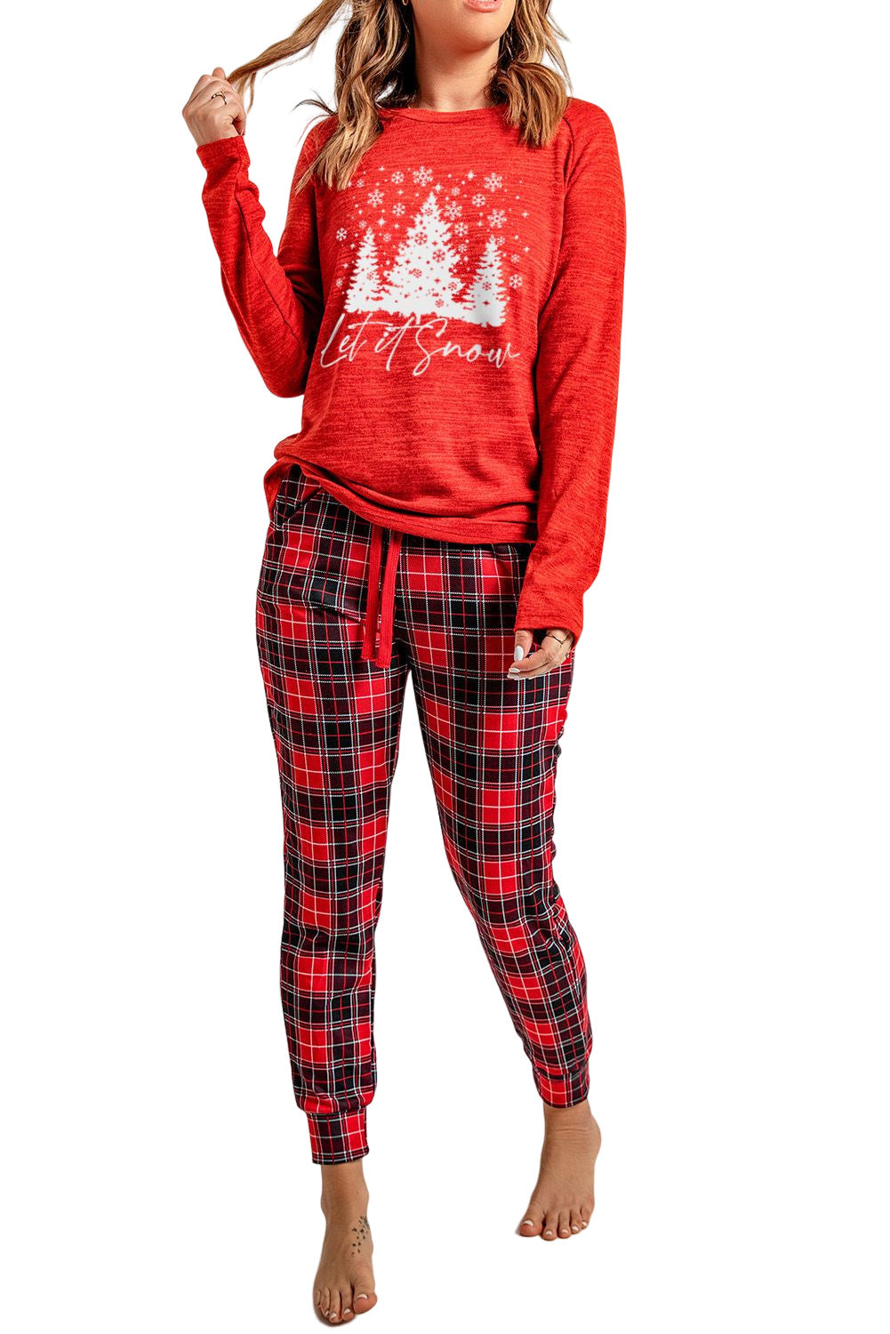 Let It Snow Christmas Plaid 2pcs Loungewear