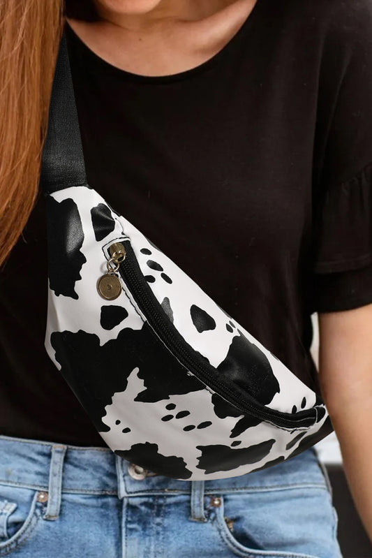 Bright White Animal Spots Printed Zipped Wide Strap Bag