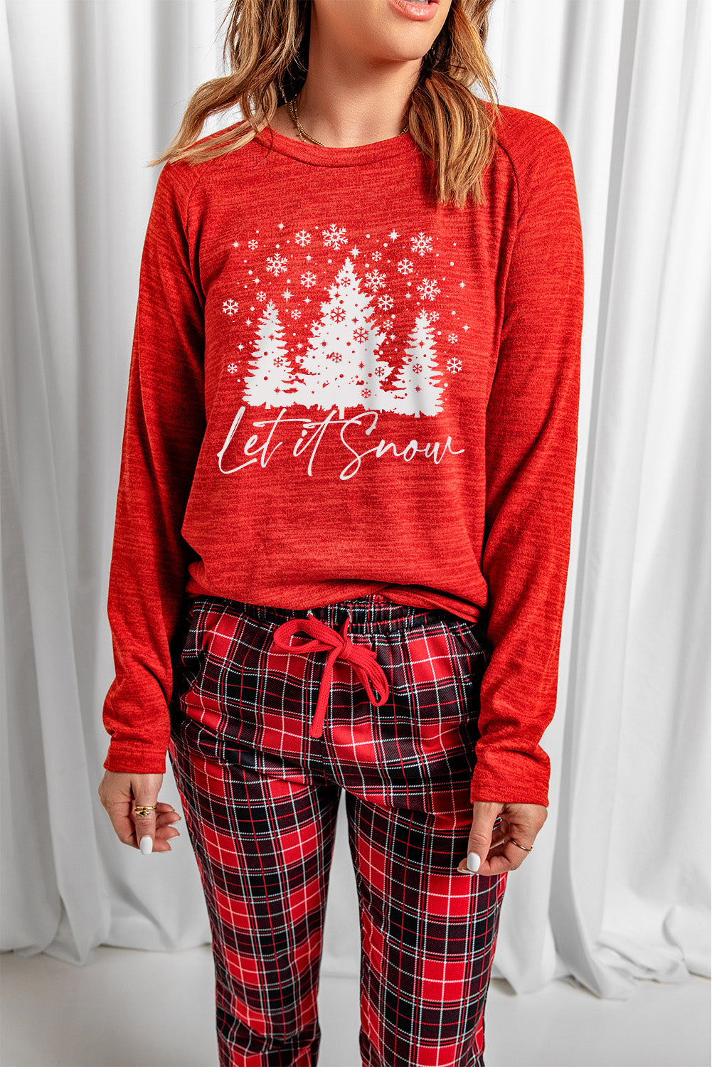 Let It Snow Christmas Plaid 2pcs Loungewear