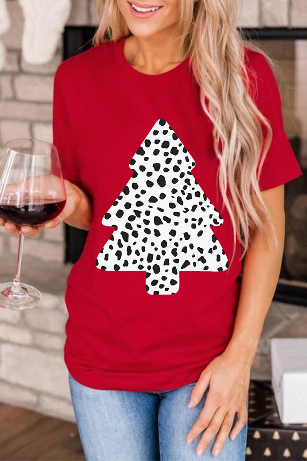 Leopard Christmas Tree Print Short Sleeve Graphic Tee