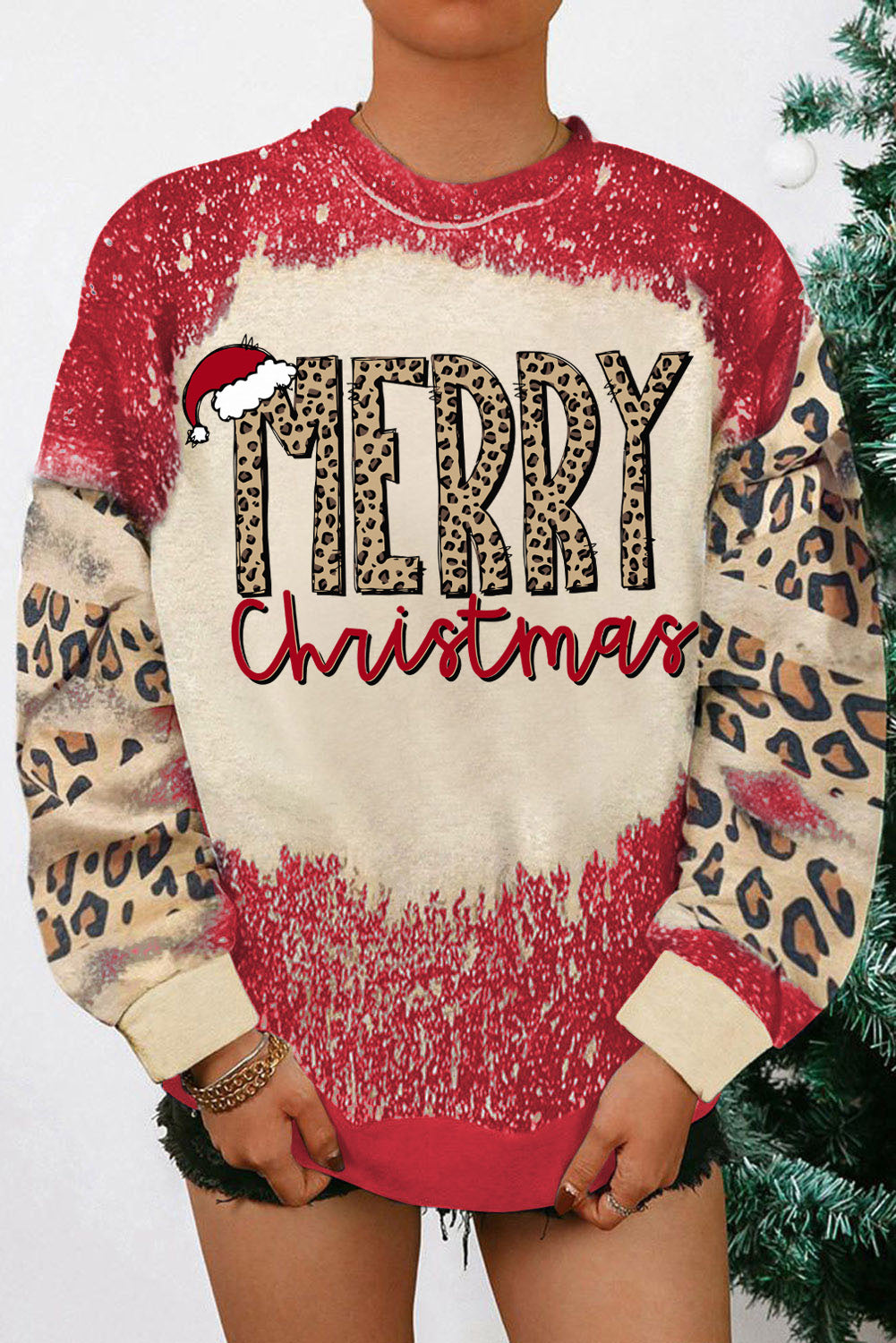 MERRY Christmas Leopard Color Block Sweatshirt