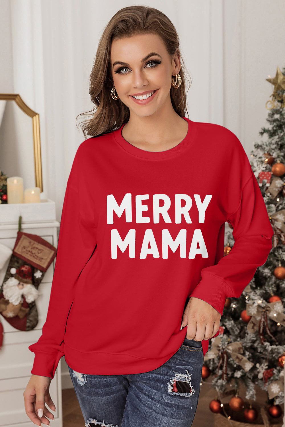 -2 MERRY MAMA Long Sleeve Pullover Sweatshirt