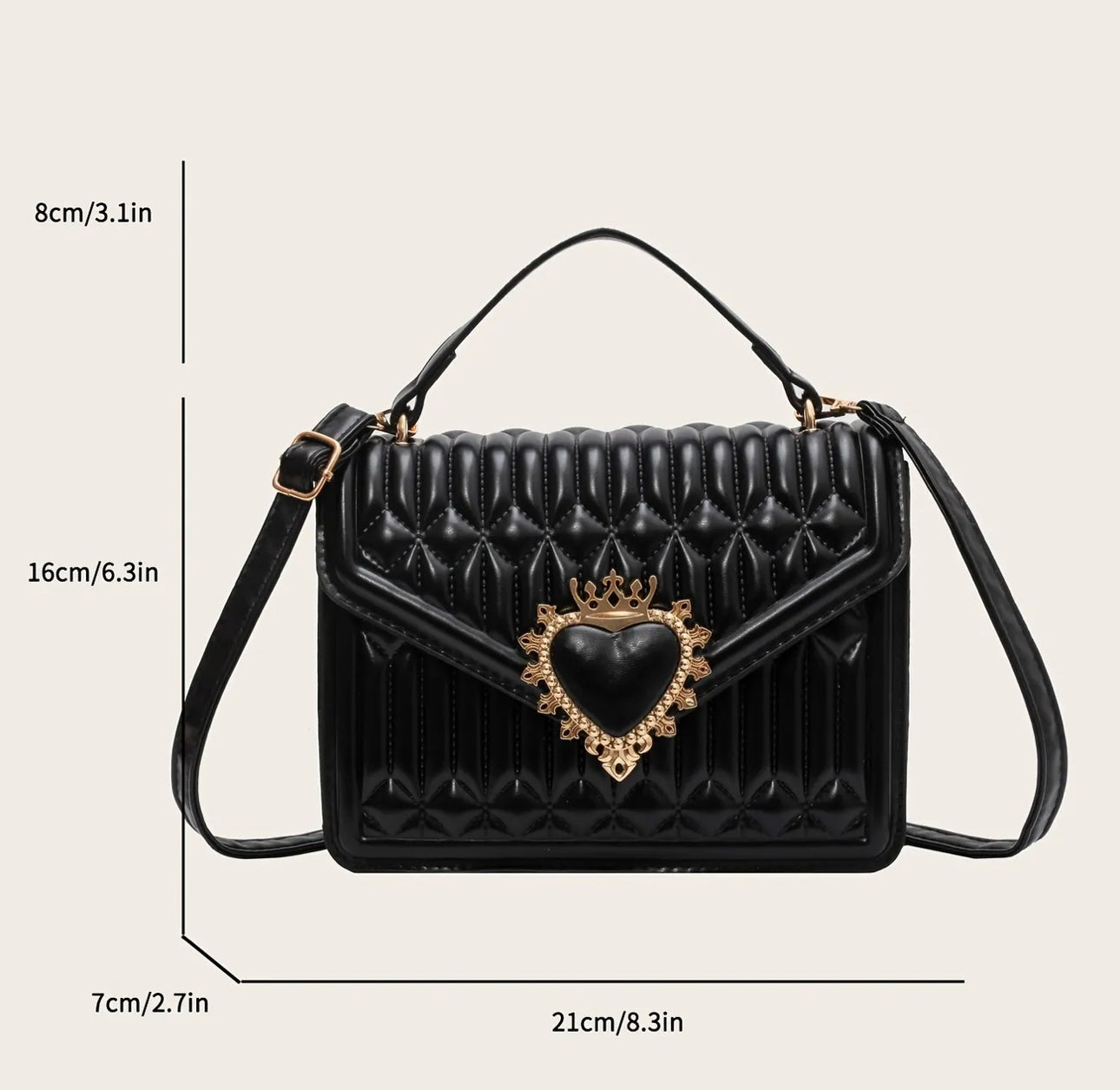 Y2K Square Shoulder Bag, Heart Decor Quilted Crossbody Bag, Women's Small Top Handle Flap Purse