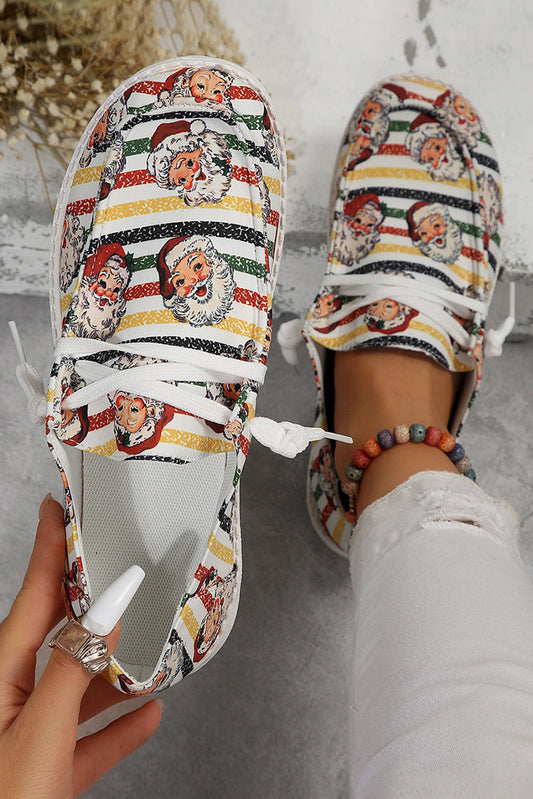White Santa Claus Striped Print Slip On Shoes