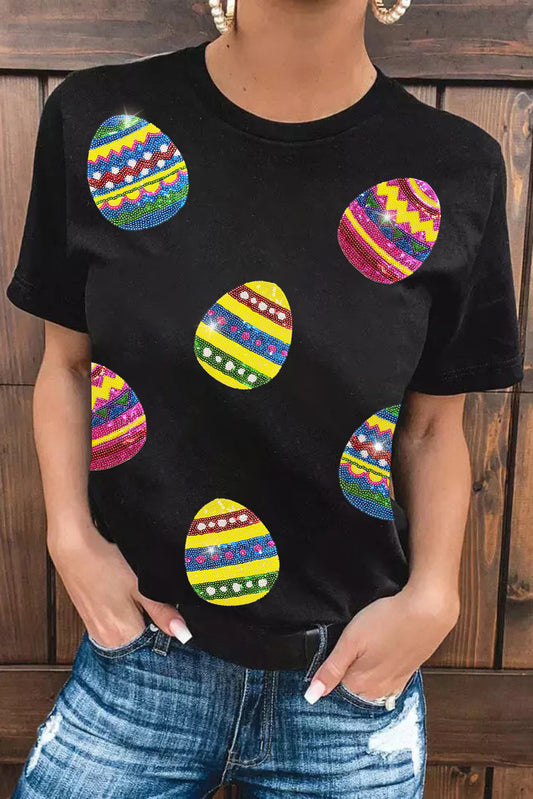 Black Shimmer Easter Eggs Print T-shirt