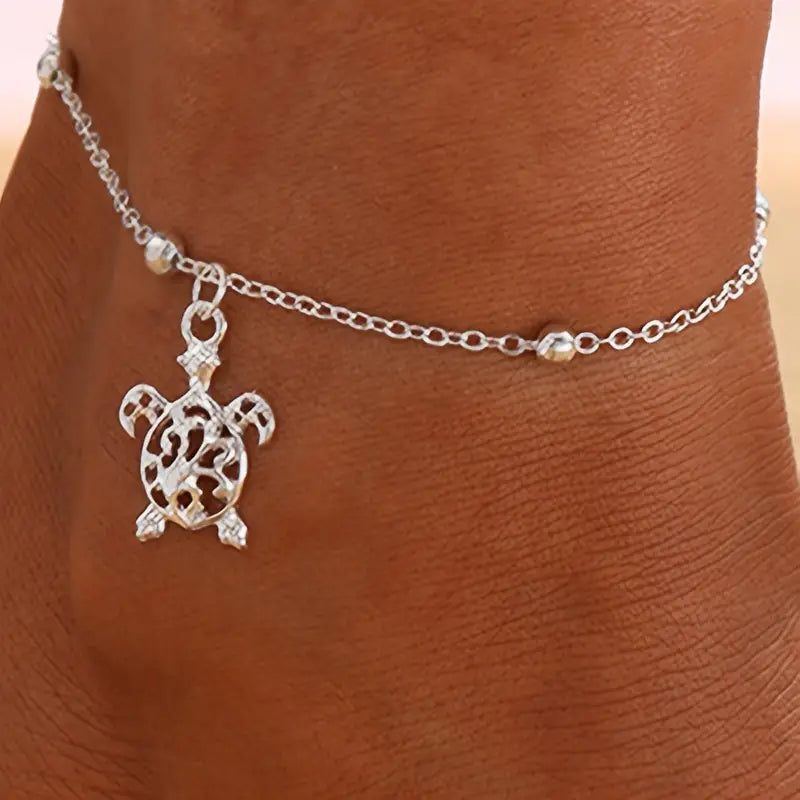 Turtle anklet, Ocean Style Hollow Out Turtle Pendant Thin Chain Anklet - Minimalist Foot Jewelry for a Stylish and Trendy Look