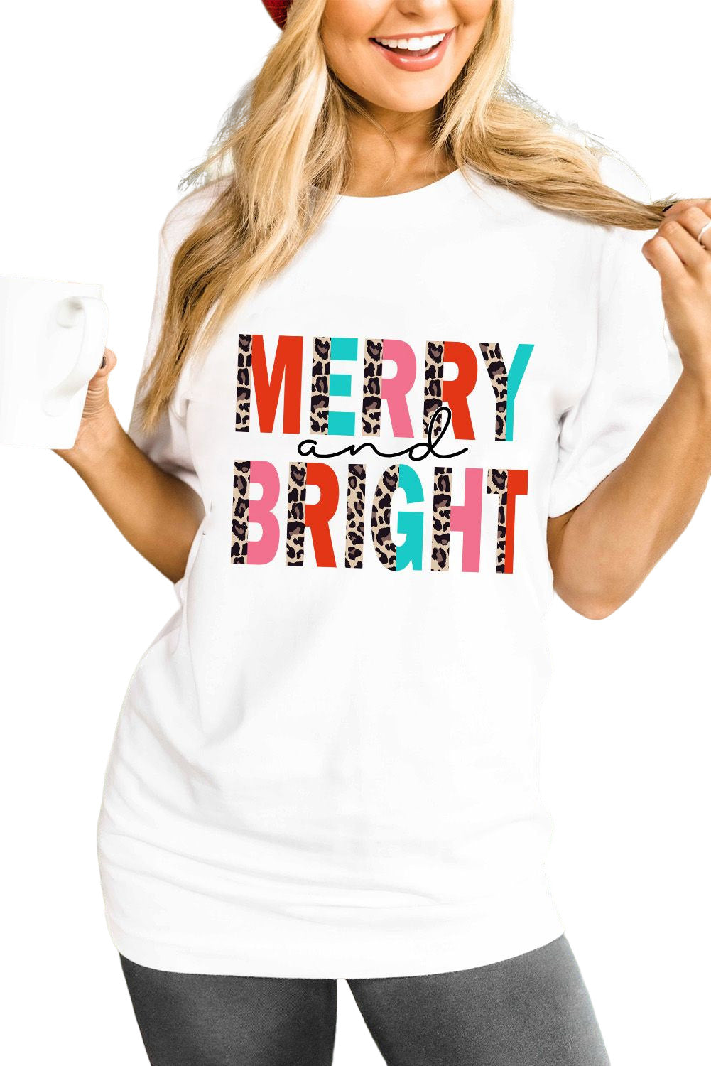 Merry and Bright Leopard Print Short Sleeve Graphic Tee
