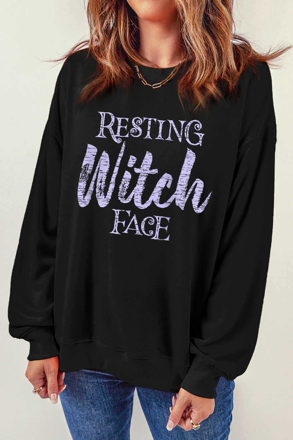 Black RESTING Witch FACE Graphic Pullover Sweatshirt