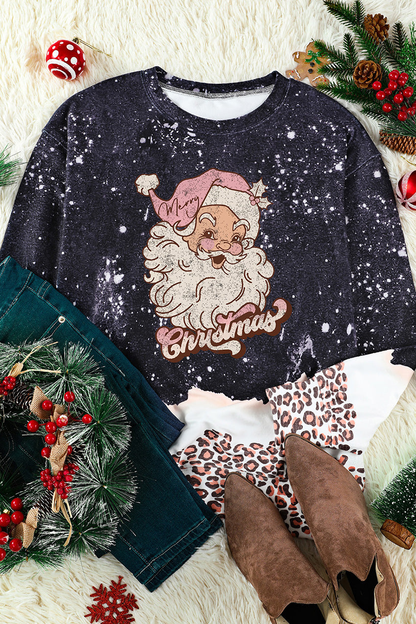 Christmas Santa Clause Leopard Print Graphic Sweatshirt