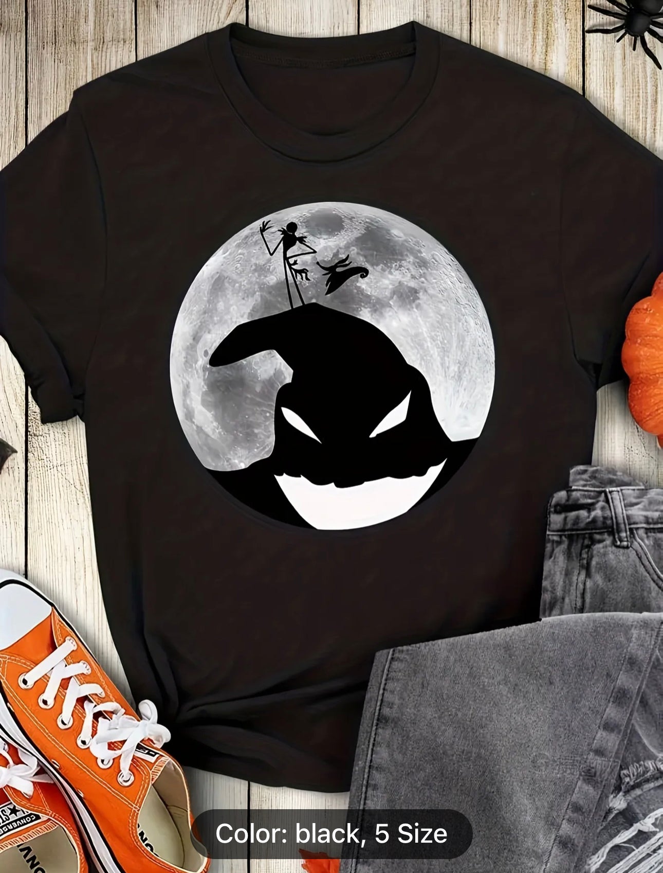 Halloween Nightmare Print Tee, Casual Short Sleeve Crew Neck T-shirt, Women's Clothing