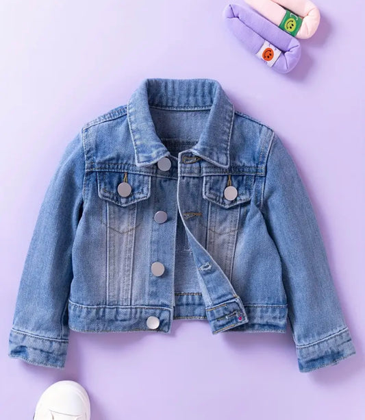 Cute Infant Girl Blue Letter Embroidered Casual Fashionable Denim Jacket Coat