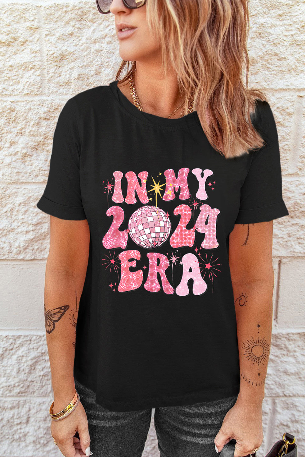 Black IN MY 2024 ERA New Year Graphic T-shirt
