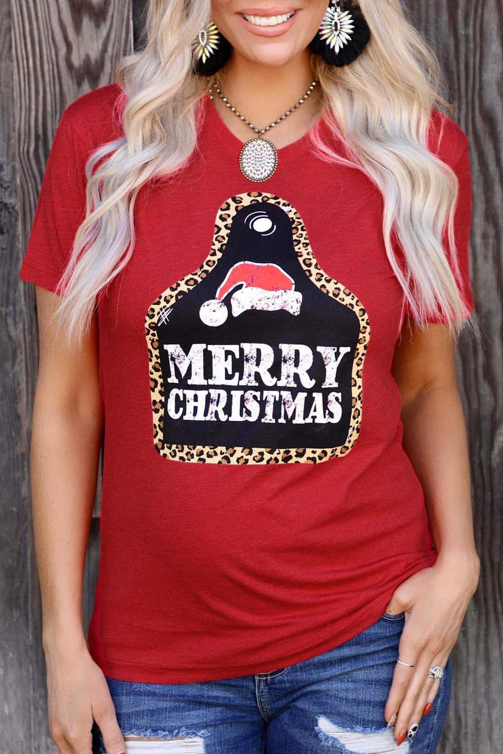 MERRY CHRISTMAS Leopard Frame Graphic Tee