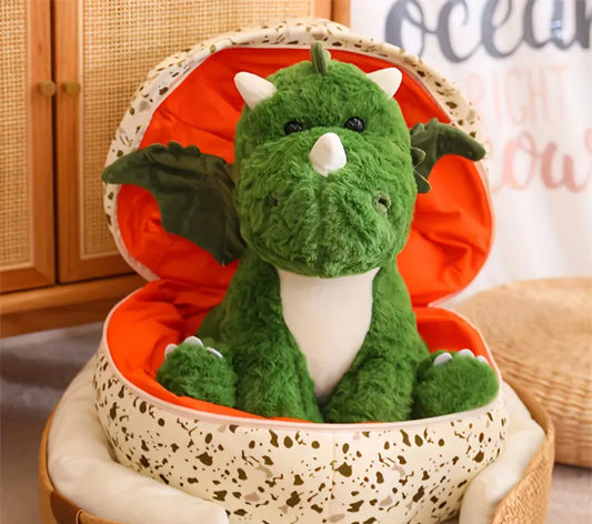 Triceratops Baby In An Egg Stuffed Animal - Dinosaur Plush Toy - Green Triceratops With An Egg Dino Plush Inside