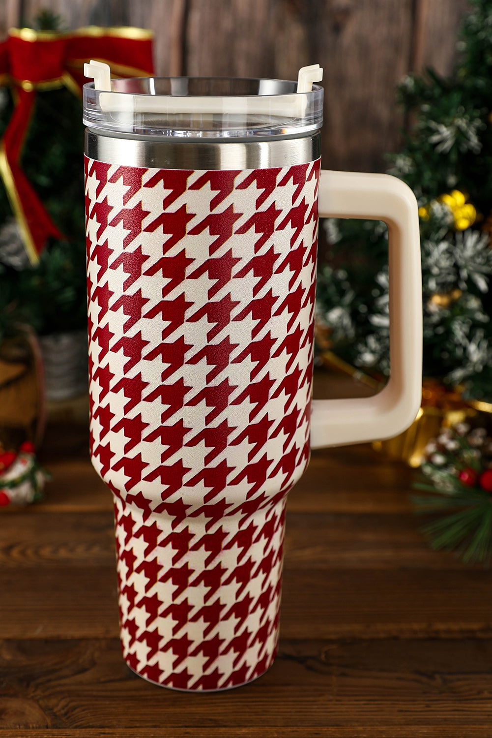 Fiery Red Houndstooth Pattern Stainless Steel Tumbler 40oz