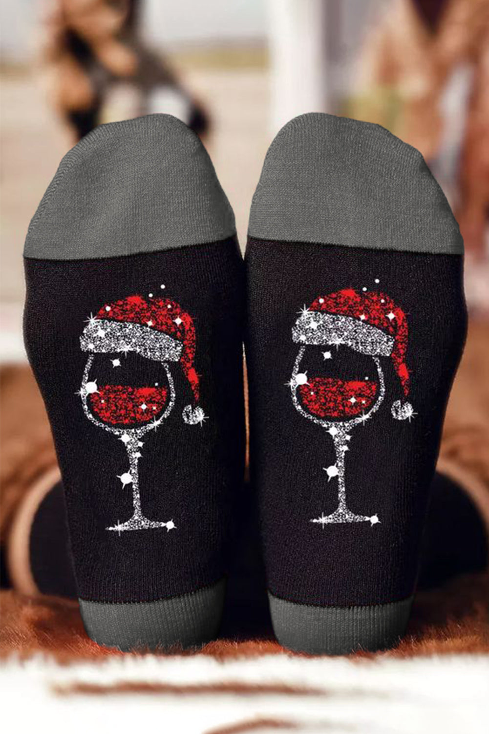 Philippine Gray Christmas Champagne Santa Hat Graphic Socks