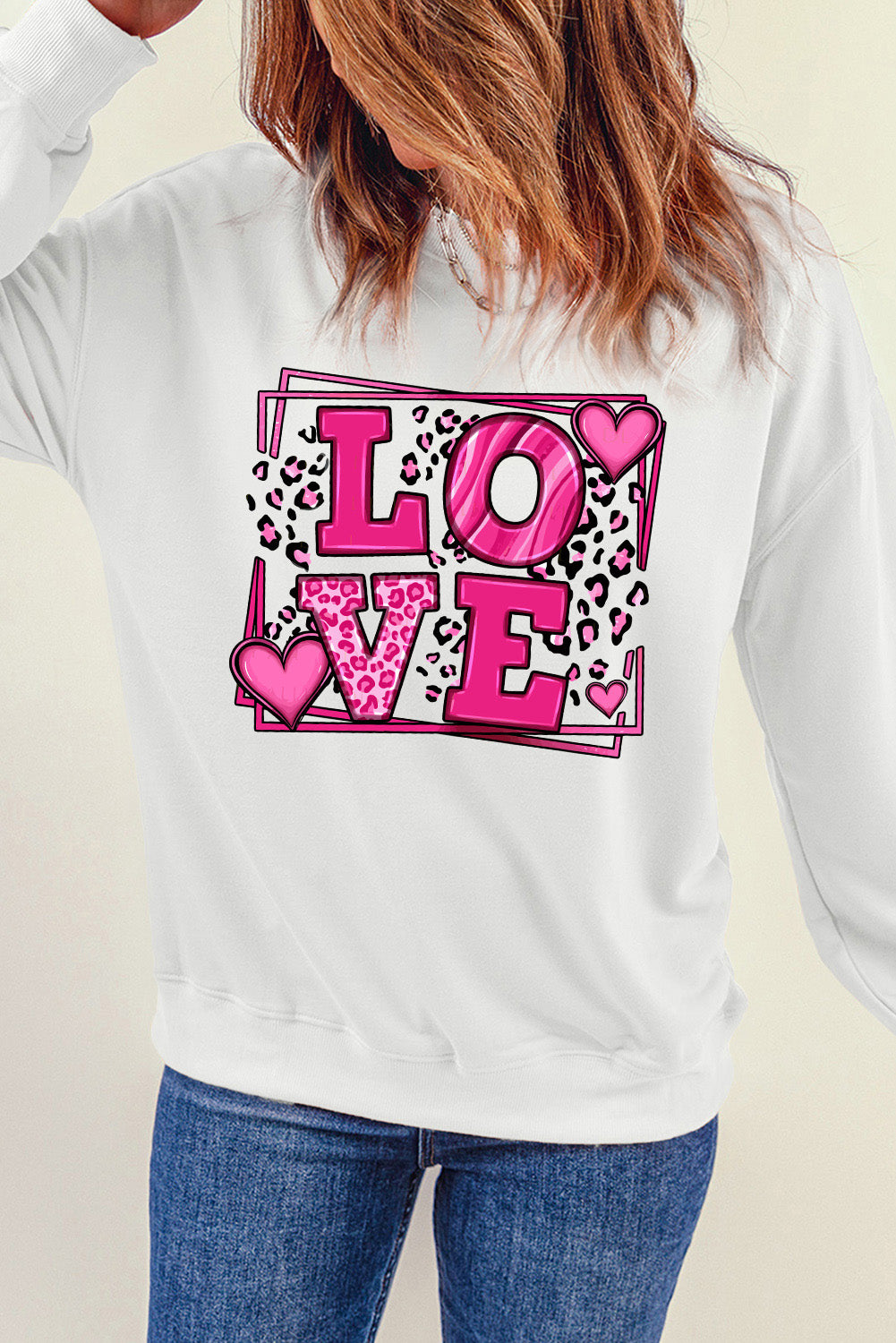 Beige Sweet LOVE Valentines Graphic Sweatshirt
