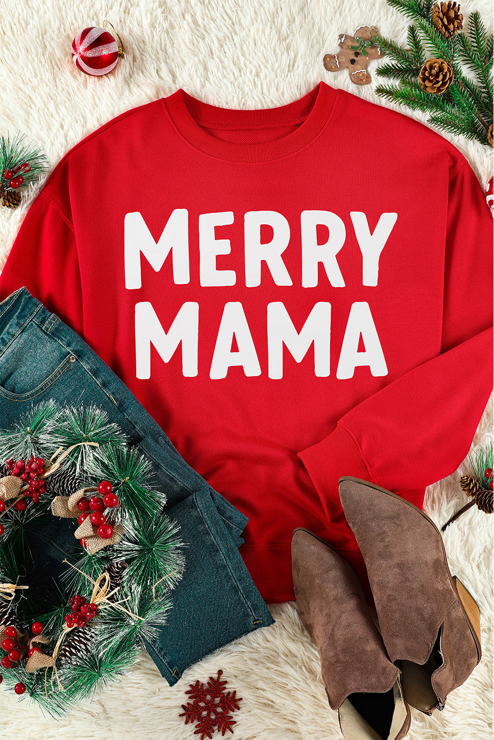 -2 MERRY MAMA Long Sleeve Pullover Sweatshirt