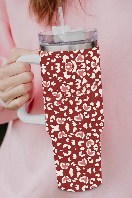 Red Valentine Leopard Heart Print Stainless Steel Tumblers
