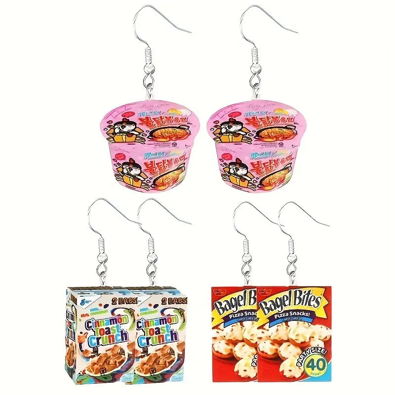 9 pairs Retro Food earrings,  Candy Corn Bubble Bread Design Dangle Earrings - Trendy Acrylic Jewelry for Women - Delicious Snack-Inspired Gift