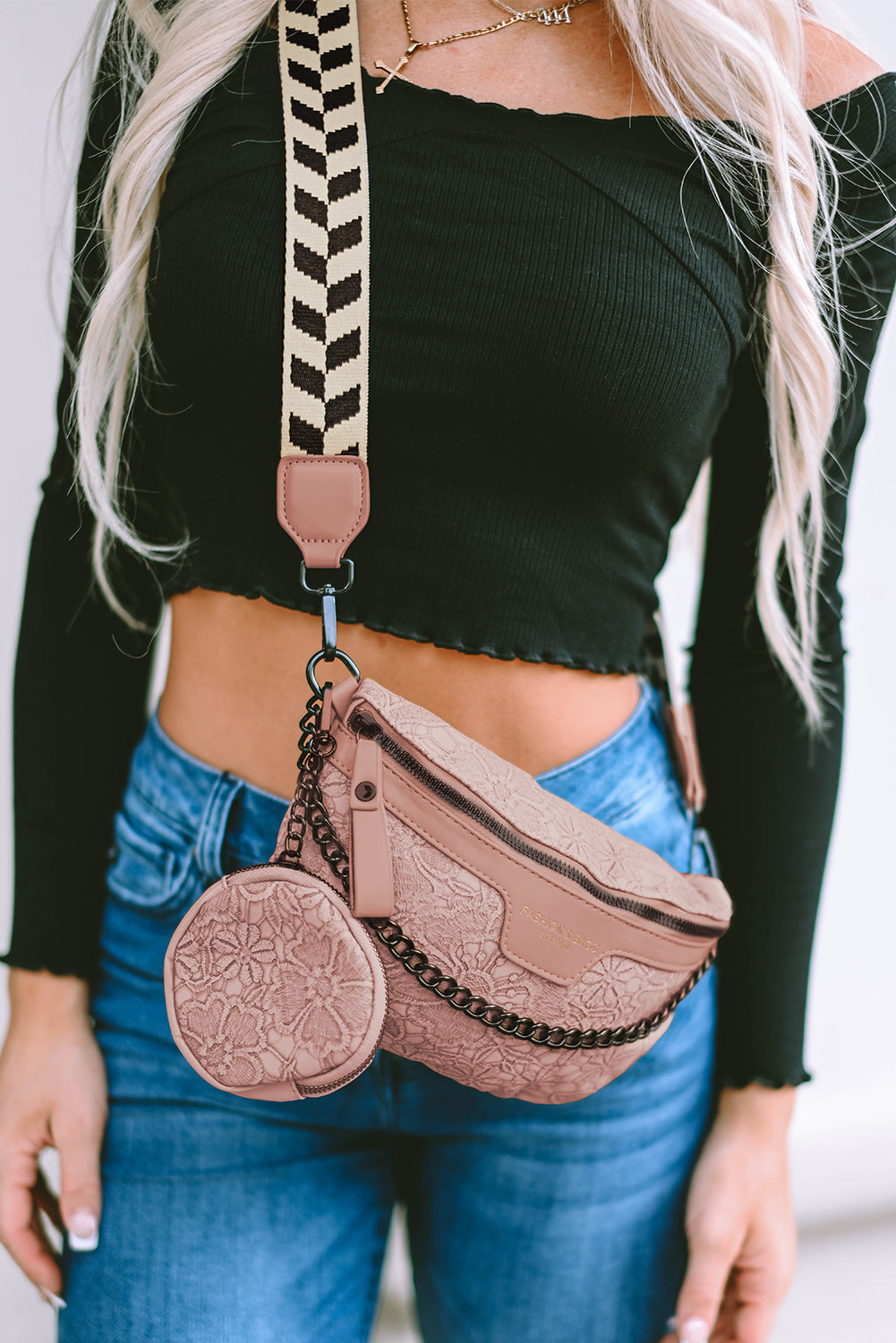 Casual Colorblock Strap Chain Shoulder Bag With Coin Purse