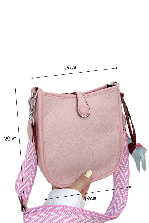 Pink Striped Strap PU Leather Square Crossbody Bag