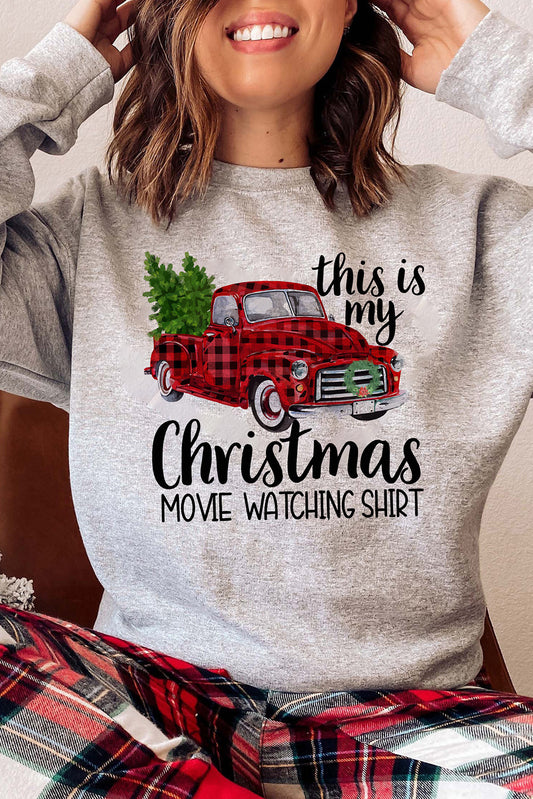 Christmas Letter Plaid Car Graphic Print Pullover Sweatshirt