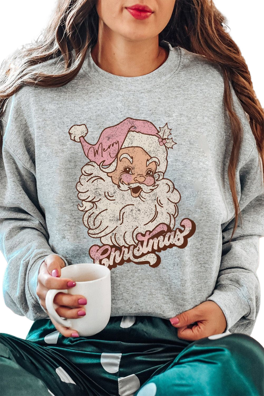 Gray Christmas Santa Clause Graphic Sweatshirt