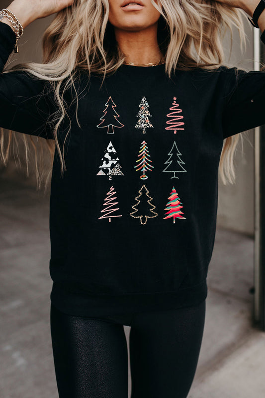 Christmas Tree Graphic Print Crew Neck Sweatshirt