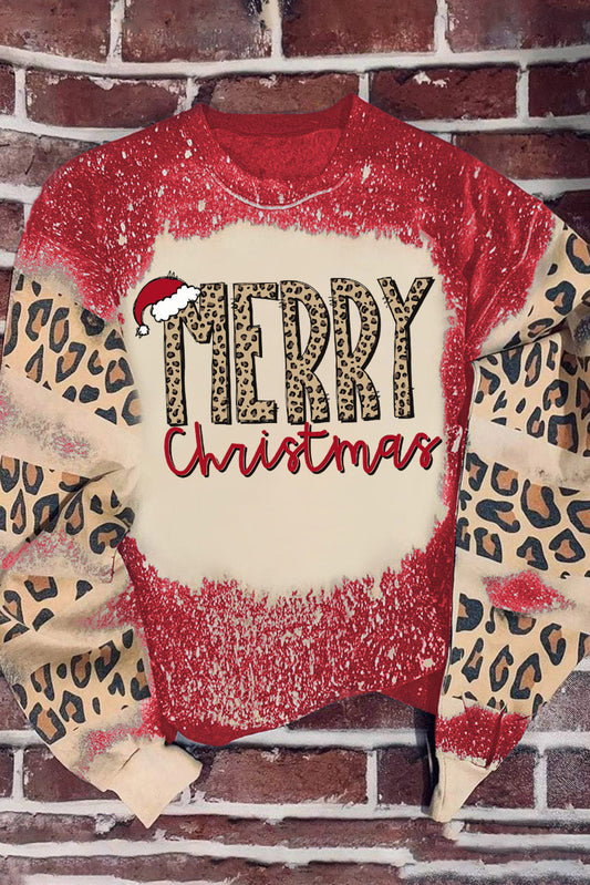 MERRY Christmas Leopard Color Block Sweatshirt