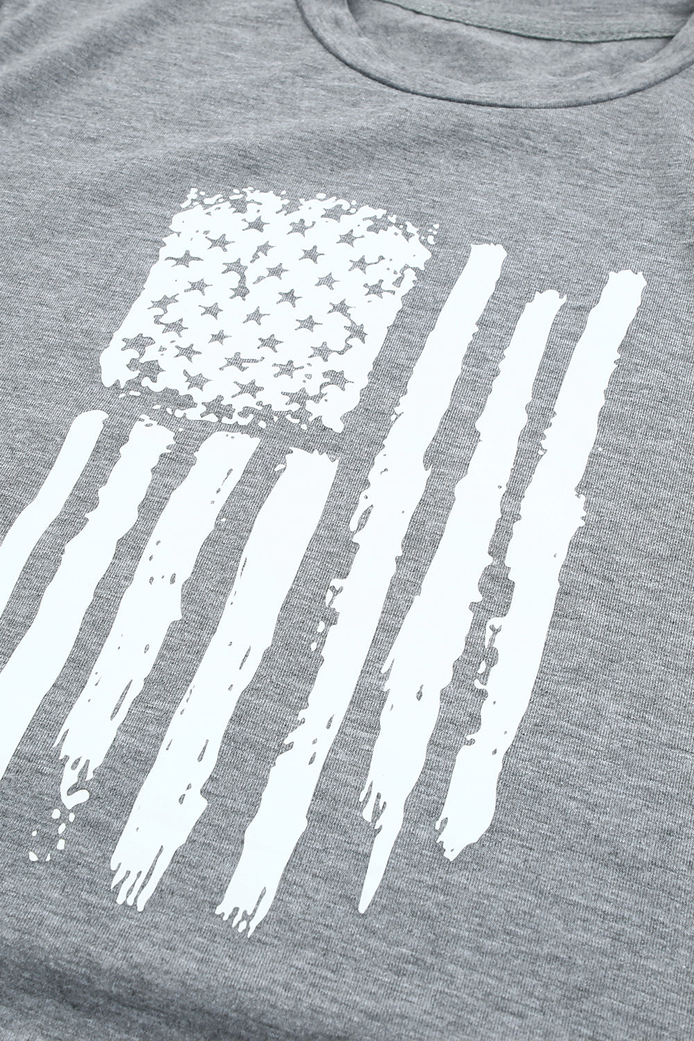 Gray America Flag Print Crewneck T-shirt