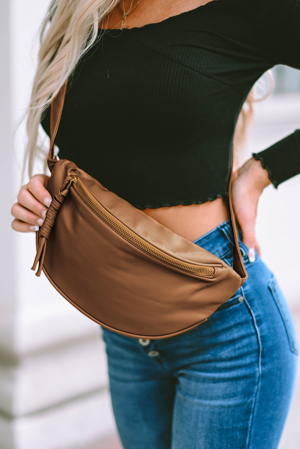 Ginger Faux Leather Zipper Crossbody Bag