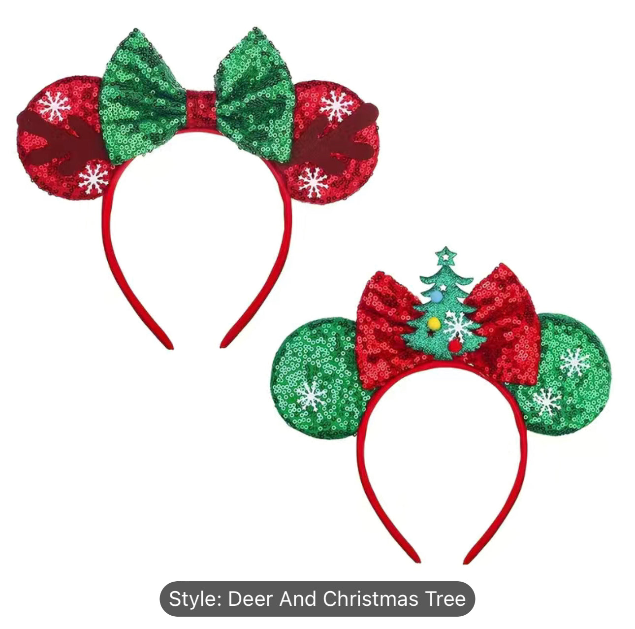 2pcs Christmas Hair Hoops Set Red Green Contrast Color Sequin Mouse Ears Headwear Christmas Party Dress Up Headdress