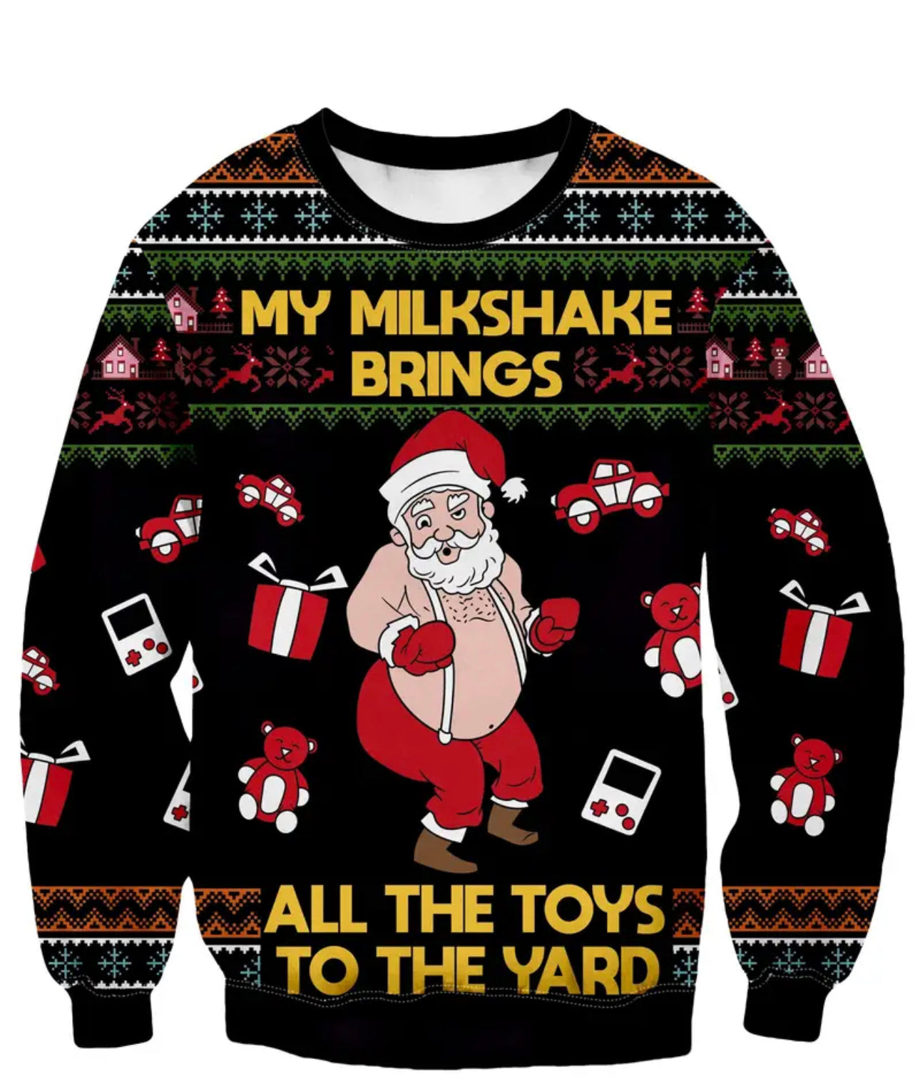 Christmas Funny Santa Print Trendy Sweatshirt, Men's Casual Graphic Design