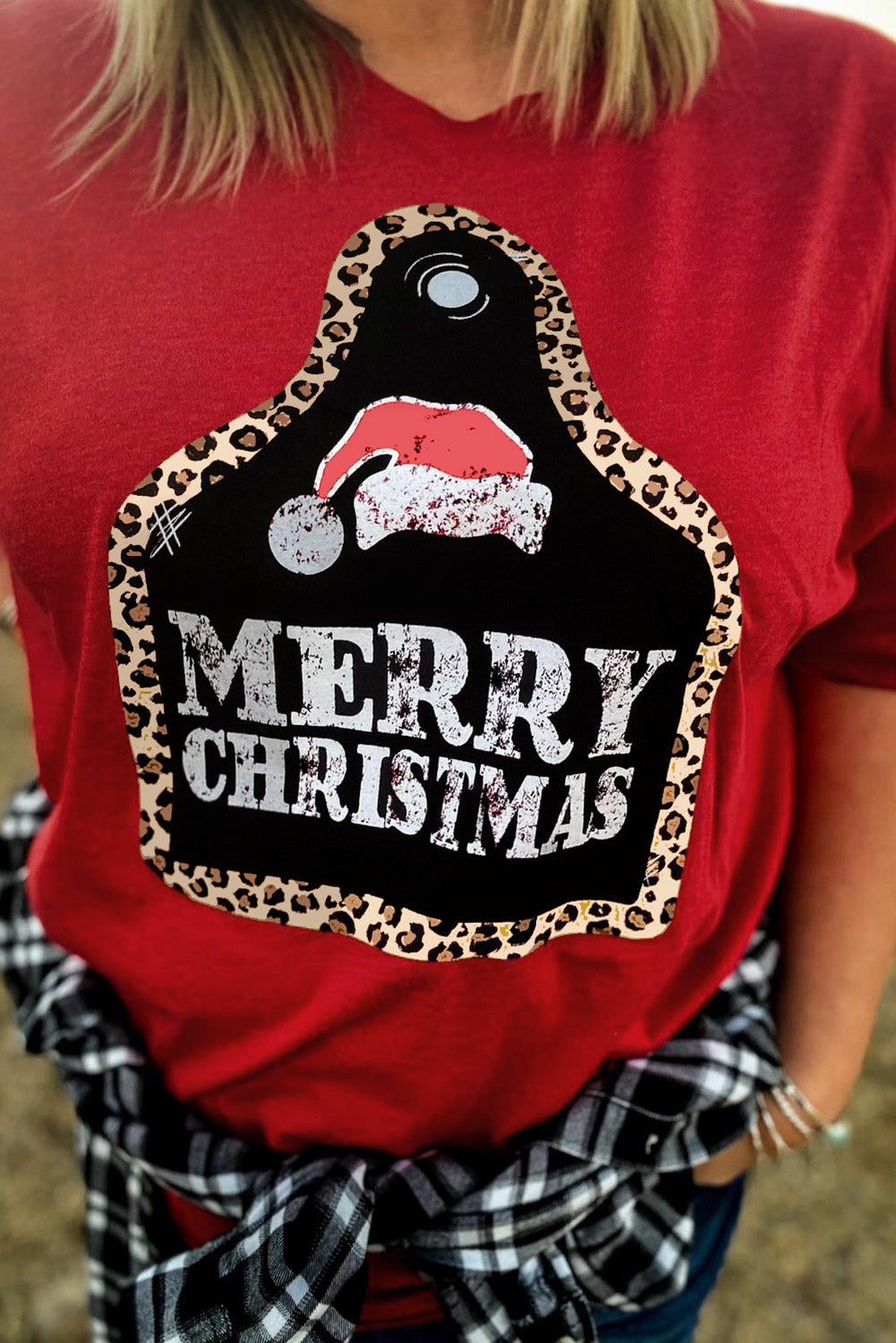 MERRY CHRISTMAS Leopard Frame Graphic Tee