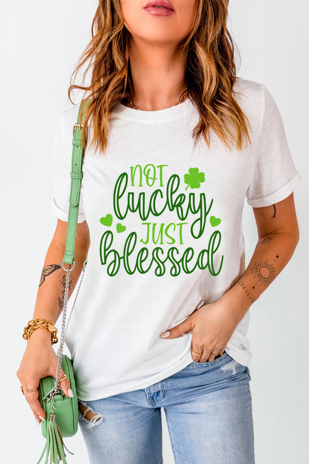 White St Patricks Not Luck Just Blessed Graphic T-shirt
