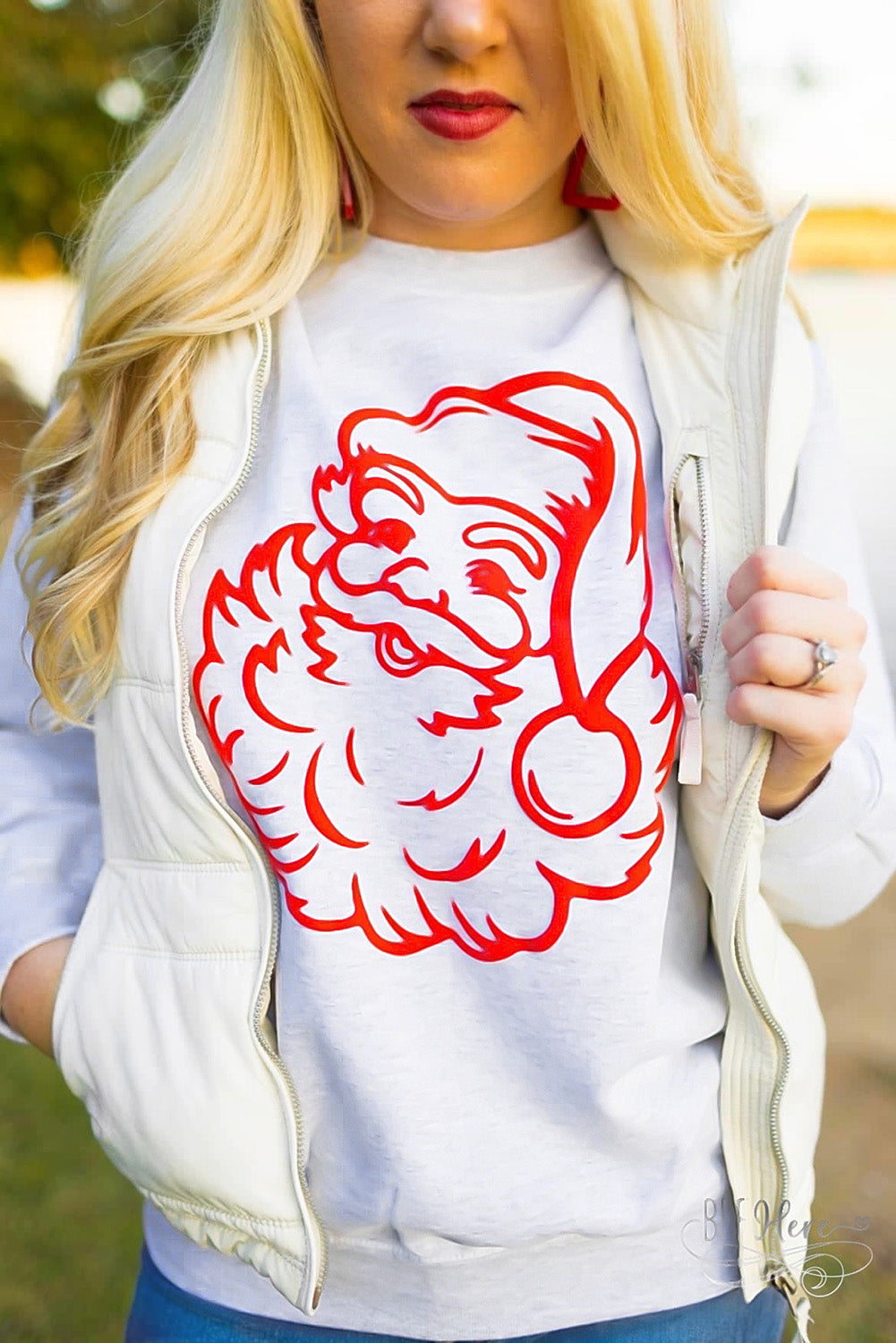 White Christmas Santa Clause Print Round Neck Sweatshirt