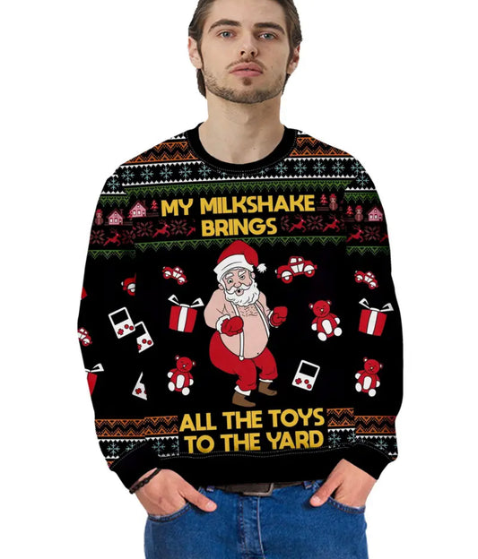 Christmas Funny Santa Print Trendy Sweatshirt, Men's Casual Graphic Design