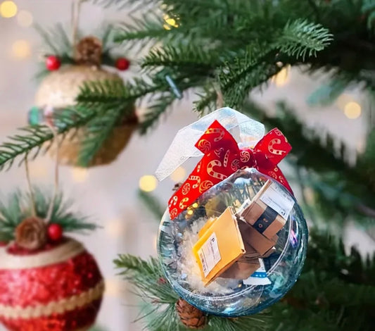 Amazon ornament. 1pc Funny Christmas Tree Gift Diy Ornaments - Funny Mini Packages Clear Ornaments Ball, Xmas PVC Transparent Ball,Novelty Birthday Ideas, 3.2in, Hanging Ball Decor-Xmas Tree Acrylic Ornament