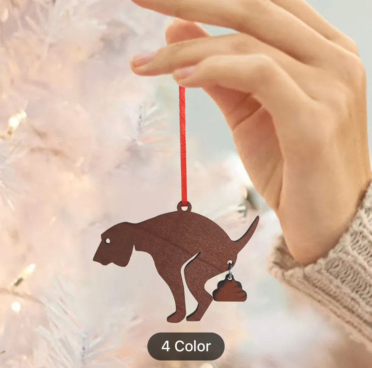 1pc, Wooden Poop Dog Ornament Christmas Tree Decoration Pendant