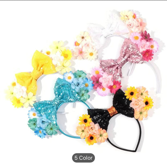 1pc Sequin Bowknot Mouse Ears Headband Flower Hair Band Head Hoop Hair Accessories For Girls