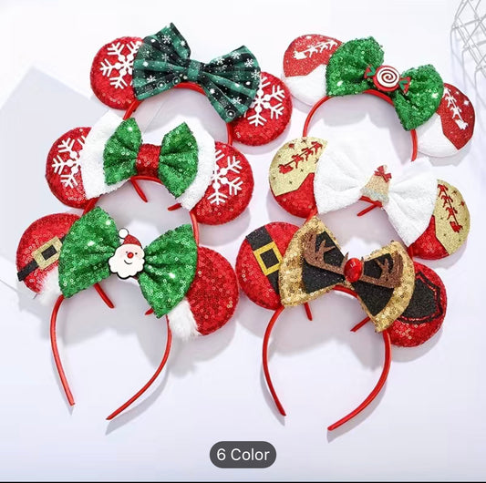 Christmas Sequins Bow Headband Cute Mouse Ears Decoration Head Hoop Santa Claus Headdress Hair Hoop
