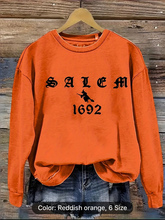 Salem Witch 1692 Print Sweatshirt, Casual Long Sleeve Crew Neck Sweatshirt, Women's Clothing
