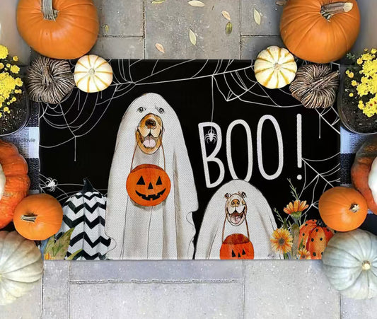 1pc Halloween Boo Dog Pumpkin Doormat Indoor Outdoor Rug, Ghost Dogs Spider Web Pumpkin Front Door RV Mat Anti-Slip Mat Entrance Holiday Decoration