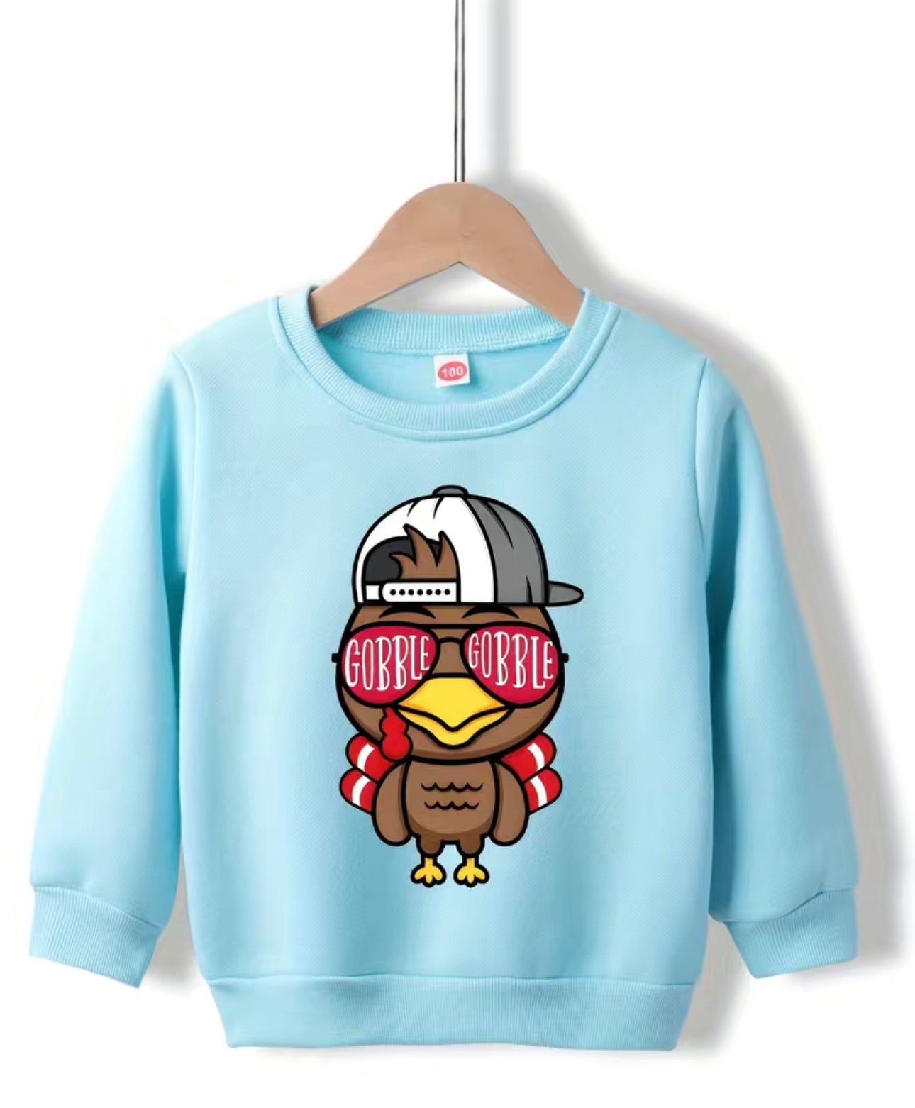 Thanksgiving Cool Turkey In A Cap Graphic Print Boys Warm Fleece Sweatshirt