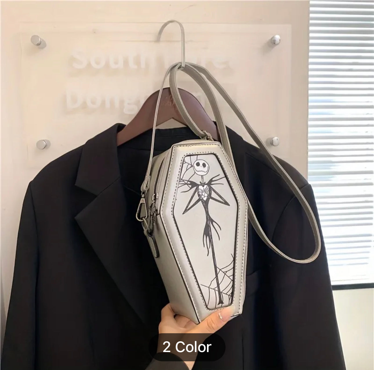 Gothic Coffin Shaped Novelty Bag, Horror Dark Crossbody Bag, Women's Fashion Handbag & Shoulder Purse For Halloween