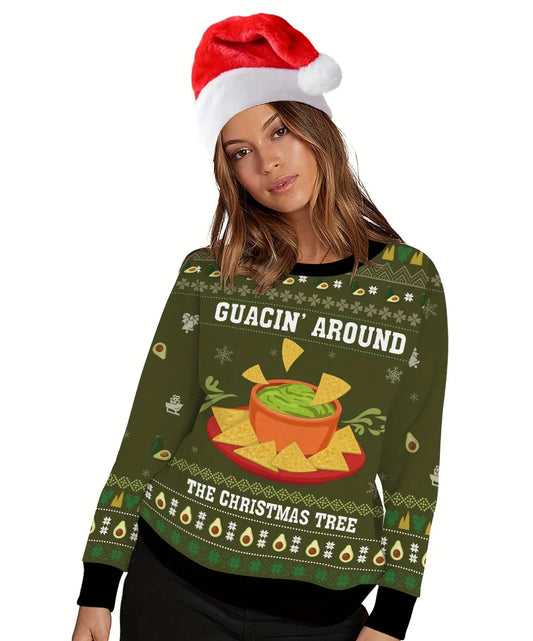 Christmas Print Loose Sweatshirt, Casual Long Sleeve Crew Neck Sweatshirt, Women's Clothing